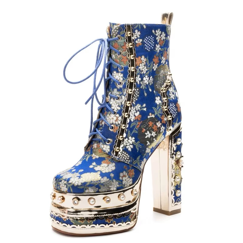 Embroidered Statement Chunky Heel