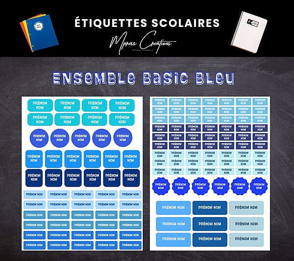 Étiquettes thématique Basic Bleu Étiquettes thématique Basic Bleu