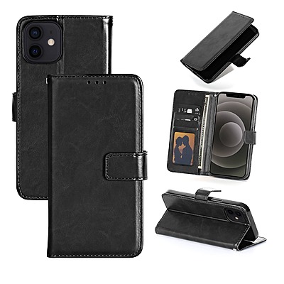 Étui Apple iPhone 12 Mini Noir - Portefeuille Cuir PU