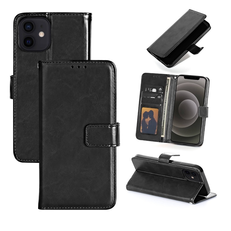 Étui Apple iPhone 12 Mini Noir - Portefeuille Cuir PU