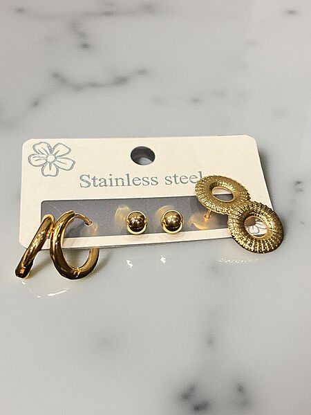 Everyday Versatile Gold-Tone Earring Trio (Hoops, Studs, Drops)