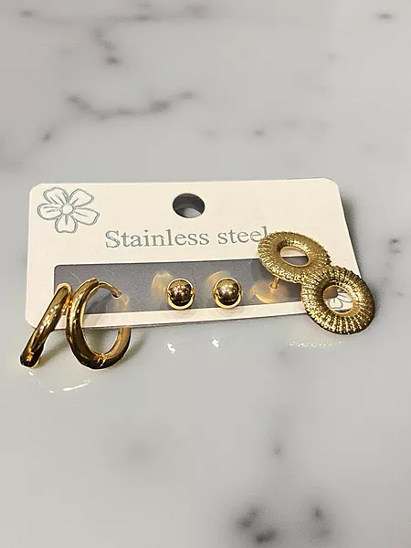 Everyday Versatile Gold-Tone Earring Trio (Hoops, Studs, Drops)