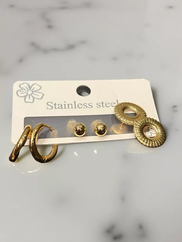 Everyday Versatile Gold-Tone Earring Trio (Hoops, Studs, Drops)