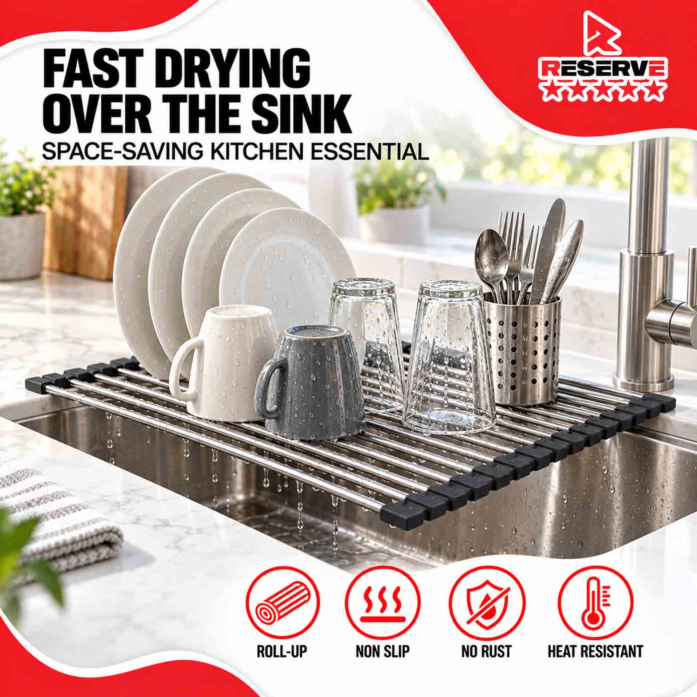 Expandable Roll-Up Dish Drying Rack Reserve 25/1