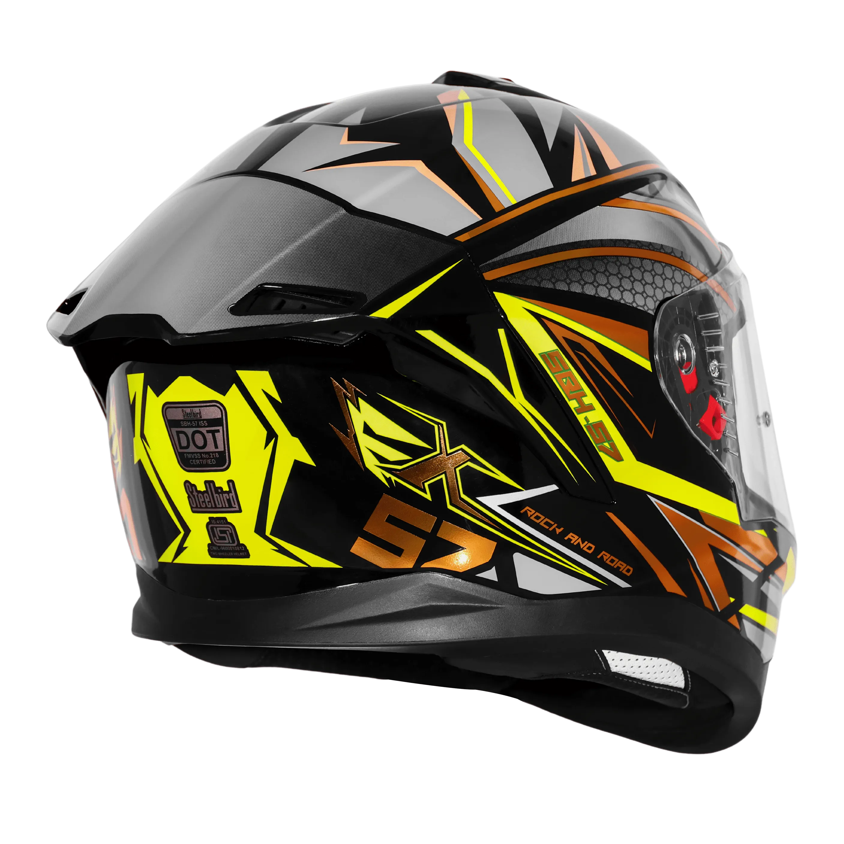 STEELBIRD SBH-57 ISS FIGHTER F12 MATT BLACK/NEON/GOLDEN FOIL C/V 580MM WITH EXTRA CHROME VISOR STEELBIRD SBH-57 ISS FIGHTER F12 MATT BLACK/NEON/GOLDEN FOIL C/V 580MM WITH EXTRA CHROME VISOR