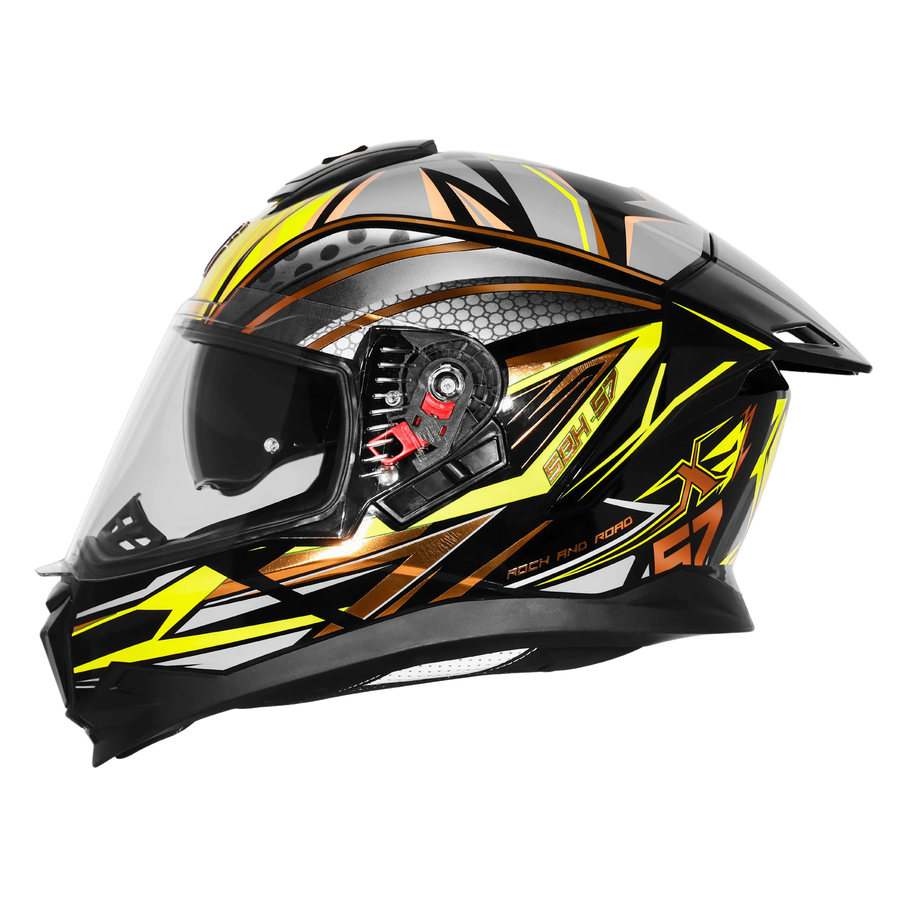 STEELBIRD SBH-57 ISS FIGHTER F12 GLOSSY BLACK/NEON/GOLDEN FOIL C/V 580 MM WITH EXTRA CHROME VISOR STEELBIRD SBH-57 ISS FIGHTER F12 GLOSSY BLACK/NEON/GOLDEN FOIL C/V 580 MM WITH EXTRA CHROME VISOR