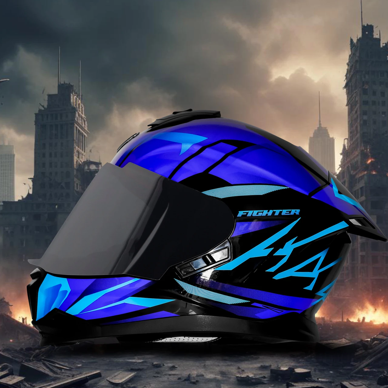 STEELBIRD SBH-57 ISS FIGHTER F4 GLOSSY BLACK/SKY BLUE C/V 600MM WITH EXTRA SMOKE VISOR STEELBIRD SBH-57 ISS FIGHTER F4 GLOSSY BLACK/SKY BLUE C/V 600MM WITH EXTRA SMOKE VISOR