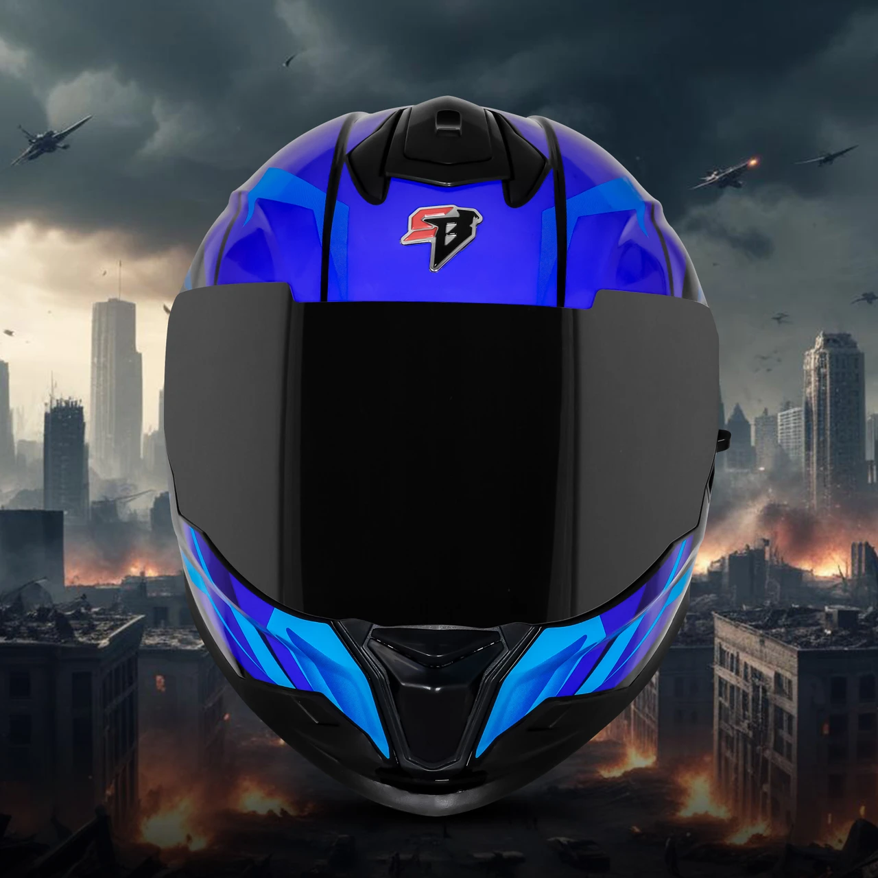 STEELBIRD SBH-57 ISS FIGHTER F4 GLOSSY BLACK/SKY BLUE C/V 600MM WITH EXTRA SMOKE VISOR STEELBIRD SBH-57 ISS FIGHTER F4 GLOSSY BLACK/SKY BLUE C/V 600MM WITH EXTRA SMOKE VISOR