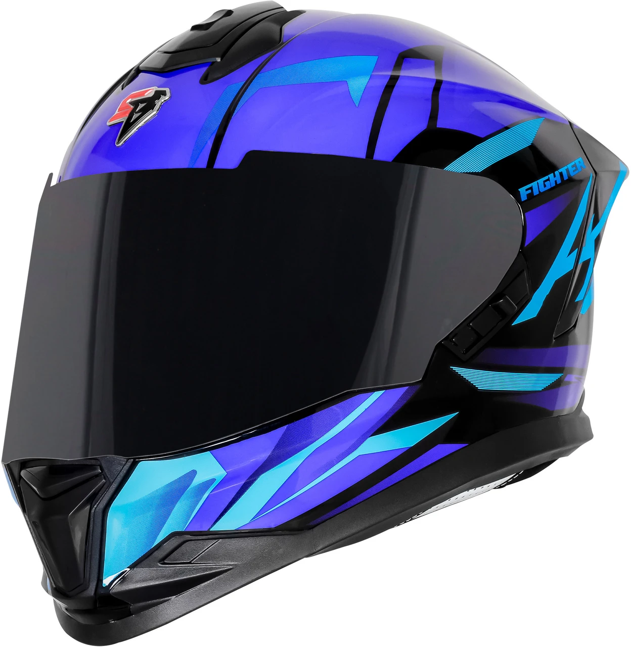 STEELBIRD SBH-57 ISS FIGHTER F4 GLOSSY BLACK/SKY BLUE C/V 600MM WITH EXTRA SMOKE VISOR
