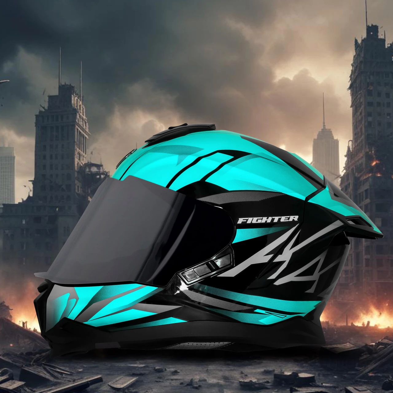 STEELBIRD SBH-57 ISS FIGHTER F4 GLOSSY BLACK/SEA GREEN C/V 600MM WITH EXTRA SMOKE VISOR STEELBIRD SBH-57 ISS FIGHTER F4 GLOSSY BLACK/SEA GREEN C/V 600MM WITH EXTRA SMOKE VISOR