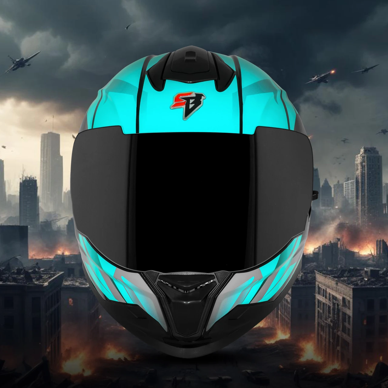 STEELBIRD SBH-57 ISS FIGHTER F4 GLOSSY BLACK/SEA GREEN C/V 600MM WITH EXTRA SMOKE VISOR STEELBIRD SBH-57 ISS FIGHTER F4 GLOSSY BLACK/SEA GREEN C/V 600MM WITH EXTRA SMOKE VISOR