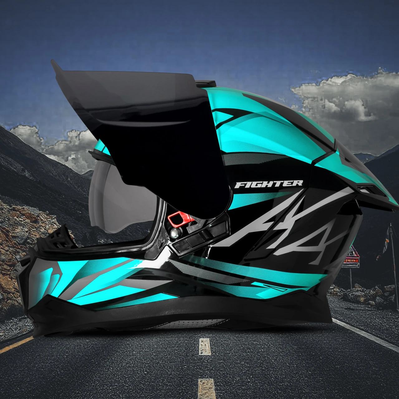 STEELBIRD SBH-57 ISS FIGHTER F4 GLOSSY BLACK/SEA GREEN C/V 600MM WITH EXTRA SMOKE VISOR STEELBIRD SBH-57 ISS FIGHTER F4 GLOSSY BLACK/SEA GREEN C/V 600MM WITH EXTRA SMOKE VISOR