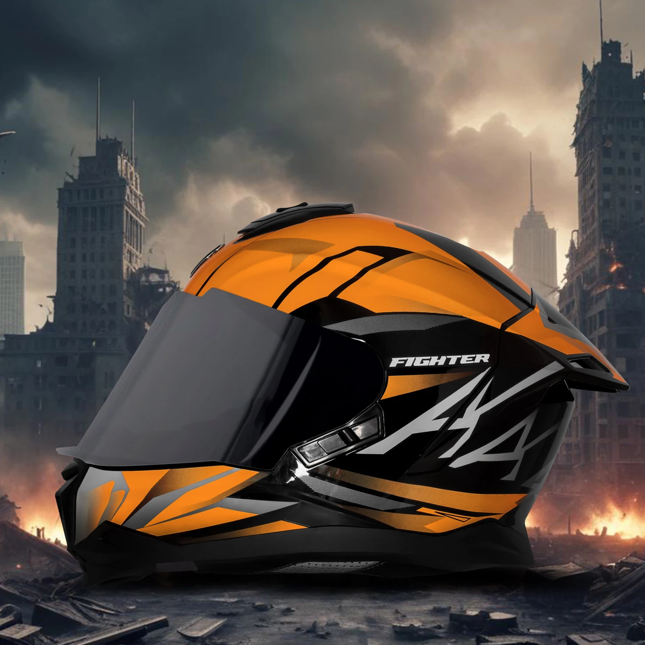 STEELBIRD SBH-57 ISS FIGHTER F4 GLOSSY BLACK/ORANGE C/V 580MM WITH EXTRA SMOKE VISOR