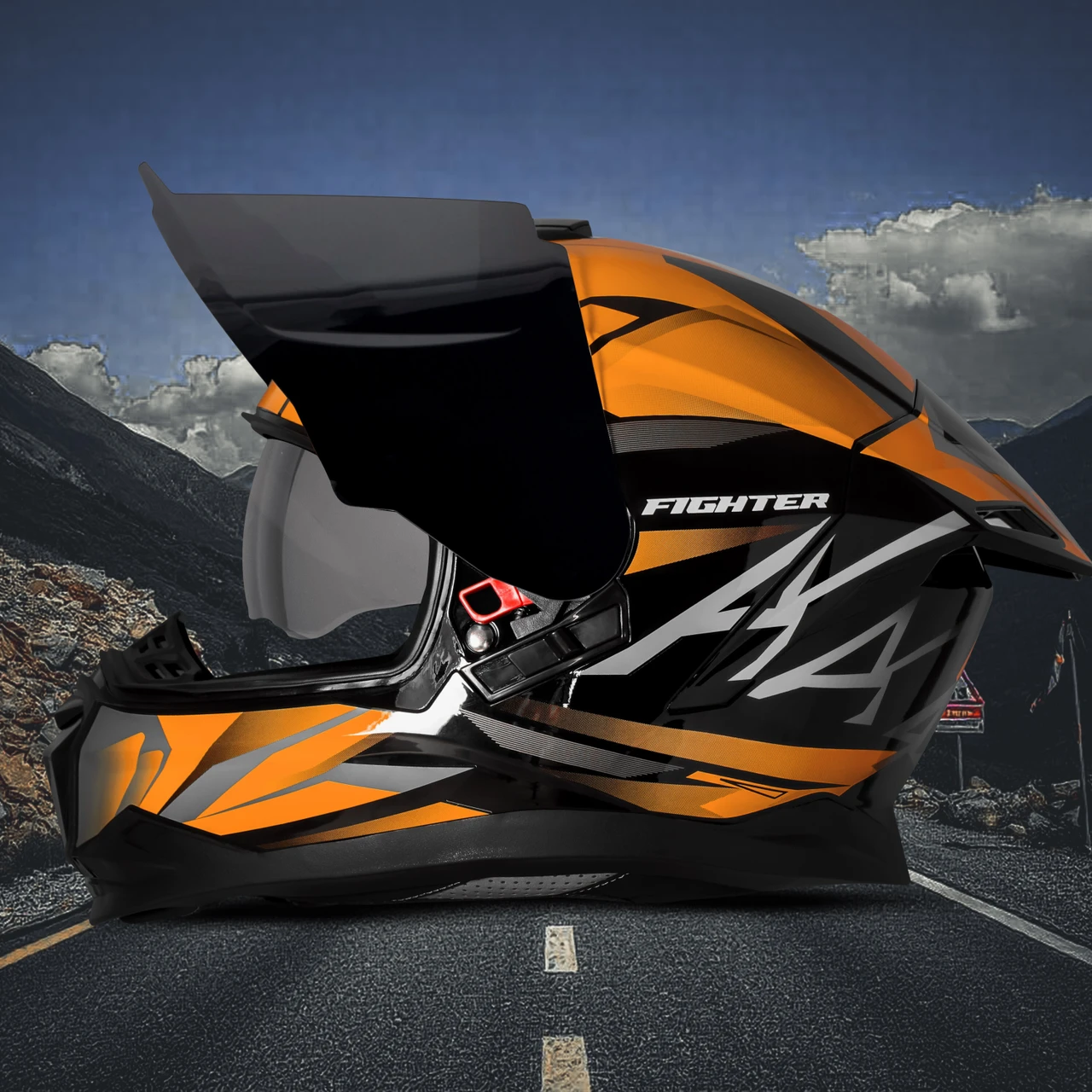 STEELBIRD SBH-57 ISS FIGHTER F4 GLOSSY BLACK/ORANGE C/V 580MM WITH EXTRA SMOKE VISOR
