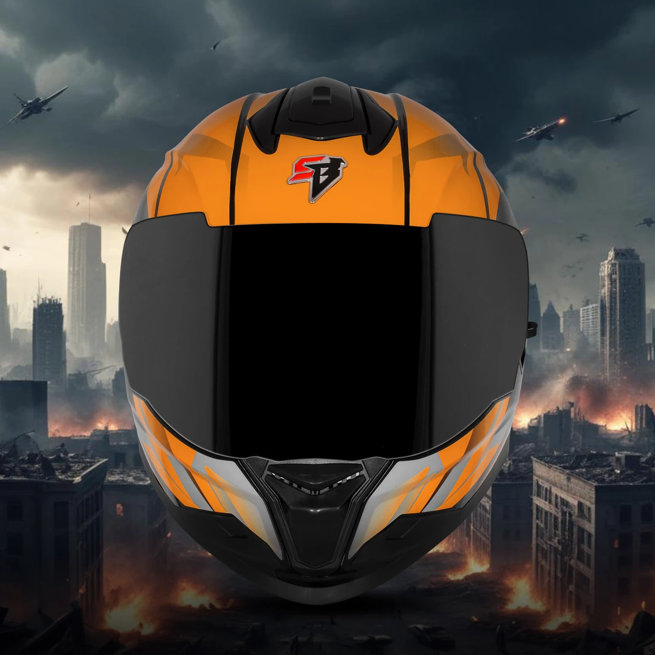 STEELBIRD SBH-57 ISS FIGHTER F4 GLOSSY BLACK/ORANGE C/V 580MM WITH EXTRA SMOKE VISOR