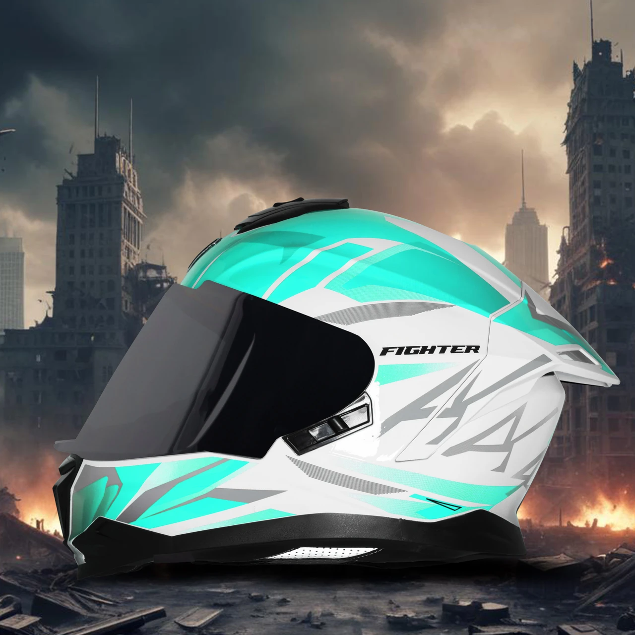 STEELBIRD SBH-57 ISS FIGHTER F4 GLOSSY WHITE/SEA GREEN C/V 600MM WITH EXTRA SMOKE VISOR STEELBIRD SBH-57 ISS FIGHTER F4 GLOSSY WHITE/SEA GREEN C/V 600MM WITH EXTRA SMOKE VISOR
