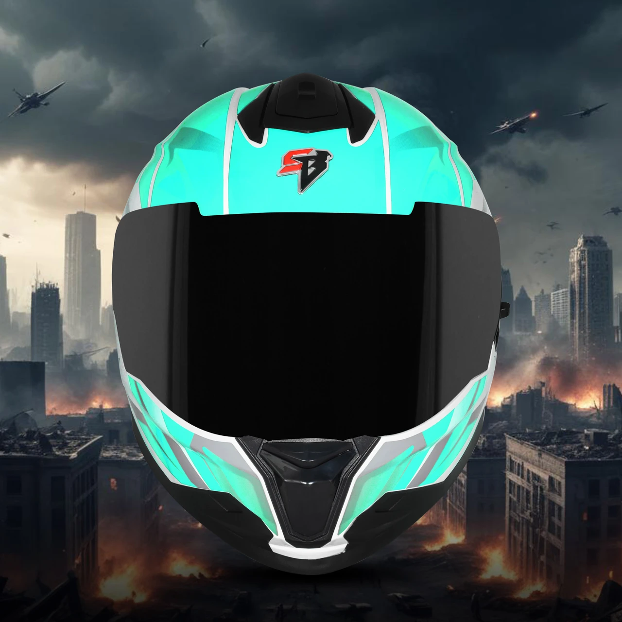 STEELBIRD SBH-57 ISS FIGHTER F4 GLOSSY WHITE/SEA GREEN C/V 600MM WITH EXTRA SMOKE VISOR STEELBIRD SBH-57 ISS FIGHTER F4 GLOSSY WHITE/SEA GREEN C/V 600MM WITH EXTRA SMOKE VISOR