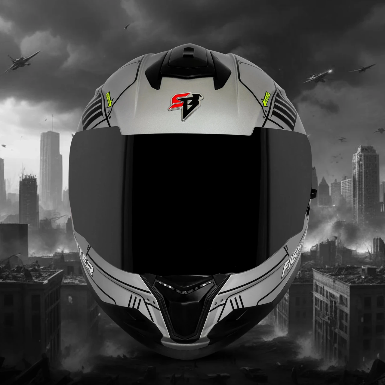 STEELBIRD SBH-57 ISS FIGHTER F6 GLOSSY SILVER/BLACK C/V 600MM WITH EXTRA SMOKE VISOR STEELBIRD SBH-57 ISS FIGHTER F6 GLOSSY SILVER/BLACK C/V 600MM WITH EXTRA SMOKE VISOR