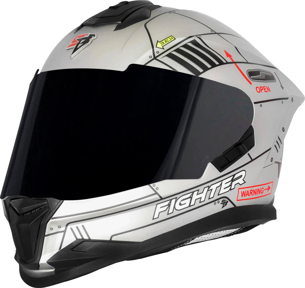 STEELBIRD SBH-57 ISS FIGHTER F6 GLOSSY SILVER/BLACK C/V 600MM WITH EXTRA SMOKE VISOR STEELBIRD SBH-57 ISS FIGHTER F6 GLOSSY SILVER/BLACK C/V 600MM WITH EXTRA SMOKE VISOR