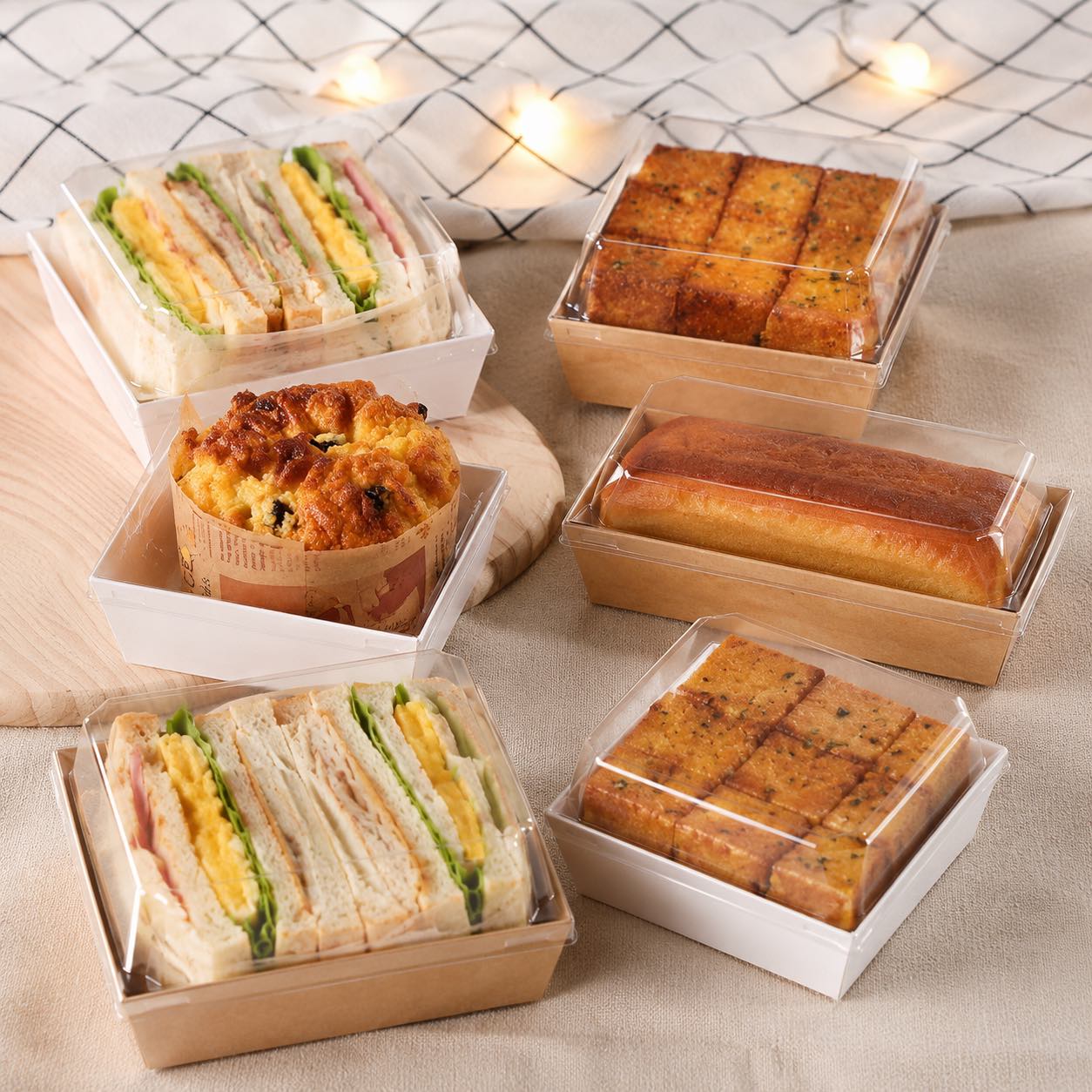 SQUARE PAPER CAKE / PASTRY BOXES WITH CLEAR LID