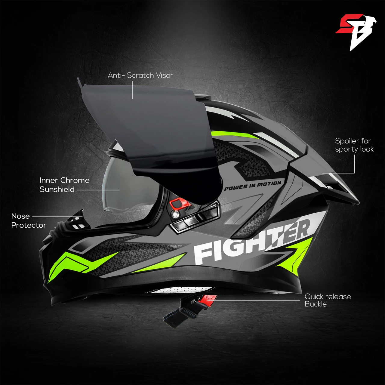 STEELBIRD SBH-57 ISS FIGHTER F7 GLOSSY BLACK/GREY C/V 600 MM WITH EXTRA SMOKE VISOR STEELBIRD SBH-57 ISS FIGHTER F7 GLOSSY BLACK/GREY C/V 600 MM WITH EXTRA SMOKE VISOR