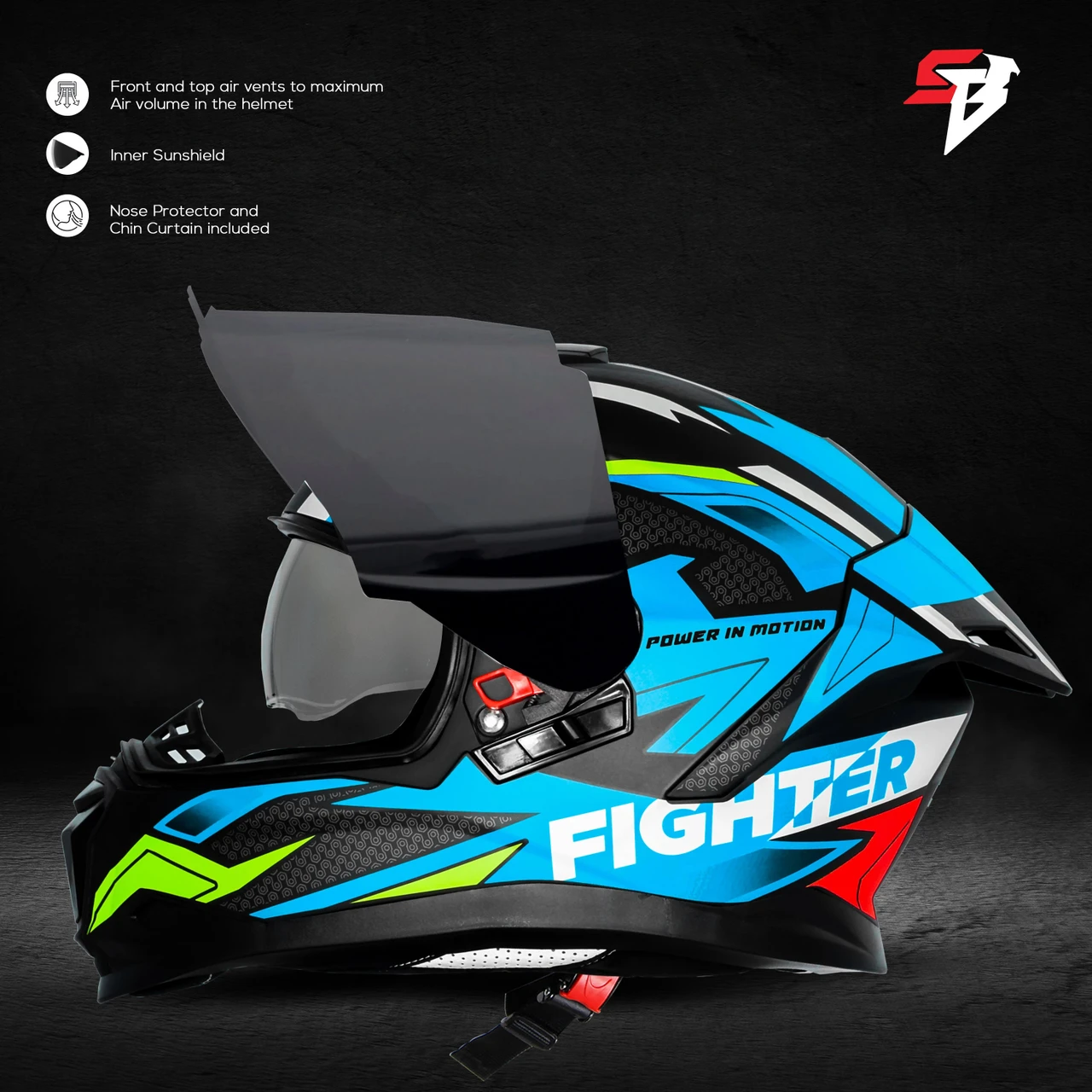 STEELBIRD SBH-57 ISS FIGHTER F7 GLOSSY BLACK/JAZZ BLUE C/V 600MM WITH EXTRA SMOKE VISOR STEELBIRD SBH-57 ISS FIGHTER F7 GLOSSY BLACK/JAZZ BLUE C/V 600MM WITH EXTRA SMOKE VISOR
