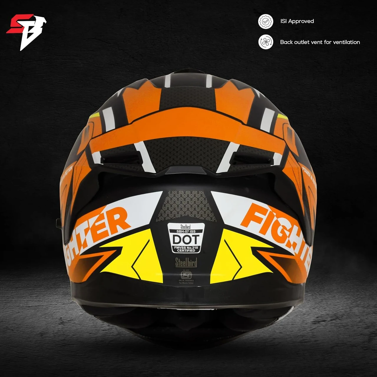 STEELBIRD SBH-57 ISS FIGHTER F7 GLOSSY BLACK/ORANGE C/V 600MM WITH EXTRA SMOKE VISOR STEELBIRD SBH-57 ISS FIGHTER F7 GLOSSY BLACK/ORANGE C/V 600MM WITH EXTRA SMOKE VISOR