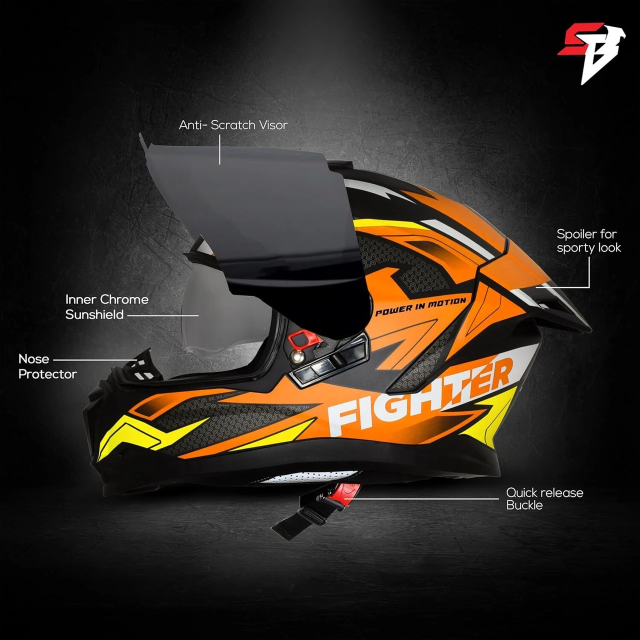 STEELBIRD SBH-57 ISS FIGHTER F7 GLOSSY BLACK/ORANGE C/V 600MM WITH EXTRA SMOKE VISOR STEELBIRD SBH-57 ISS FIGHTER F7 GLOSSY BLACK/ORANGE C/V 600MM WITH EXTRA SMOKE VISOR