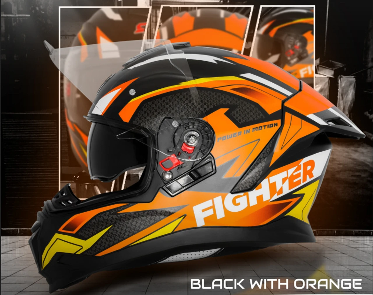 STEELBIRD SBH-57 ISS FIGHTER F7 GLOSSY BLACK/ORANGE C/V 600MM WITH EXTRA SMOKE VISOR STEELBIRD SBH-57 ISS FIGHTER F7 GLOSSY BLACK/ORANGE C/V 600MM WITH EXTRA SMOKE VISOR