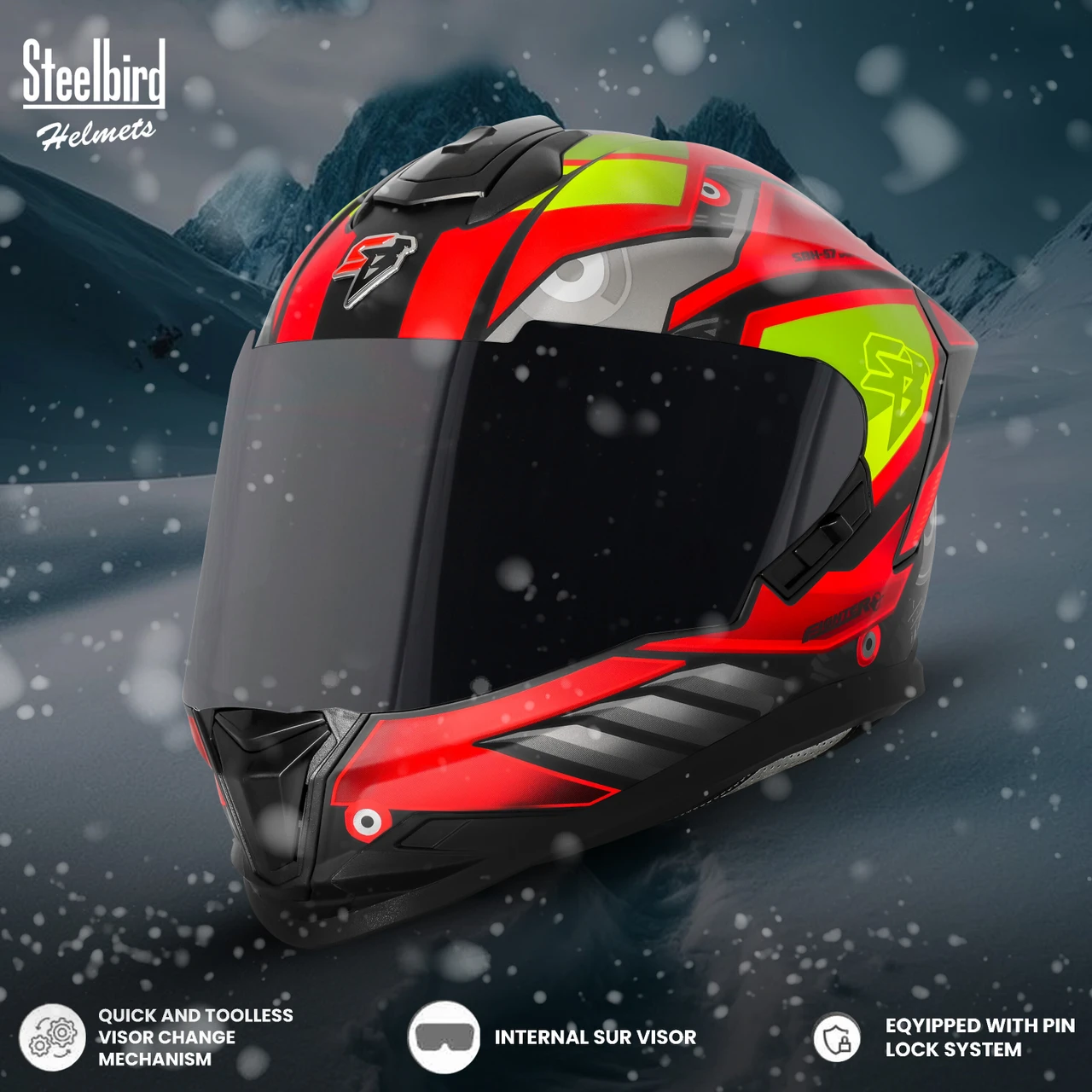 STEELBIRD SBH-57 ISS FIGHTER F8 GLOSSY BLACK/RED C/V 600MM WITH EXTRA SMOKE VISOR STEELBIRD SBH-57 ISS FIGHTER F8 GLOSSY BLACK/RED C/V 600MM WITH EXTRA SMOKE VISOR