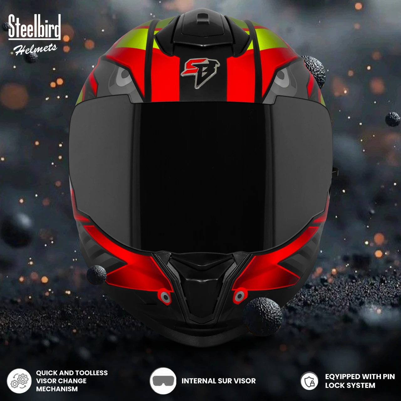 STEELBIRD SBH-57 ISS FIGHTER F8 GLOSSY BLACK/RED C/V 600MM WITH EXTRA SMOKE VISOR STEELBIRD SBH-57 ISS FIGHTER F8 GLOSSY BLACK/RED C/V 600MM WITH EXTRA SMOKE VISOR