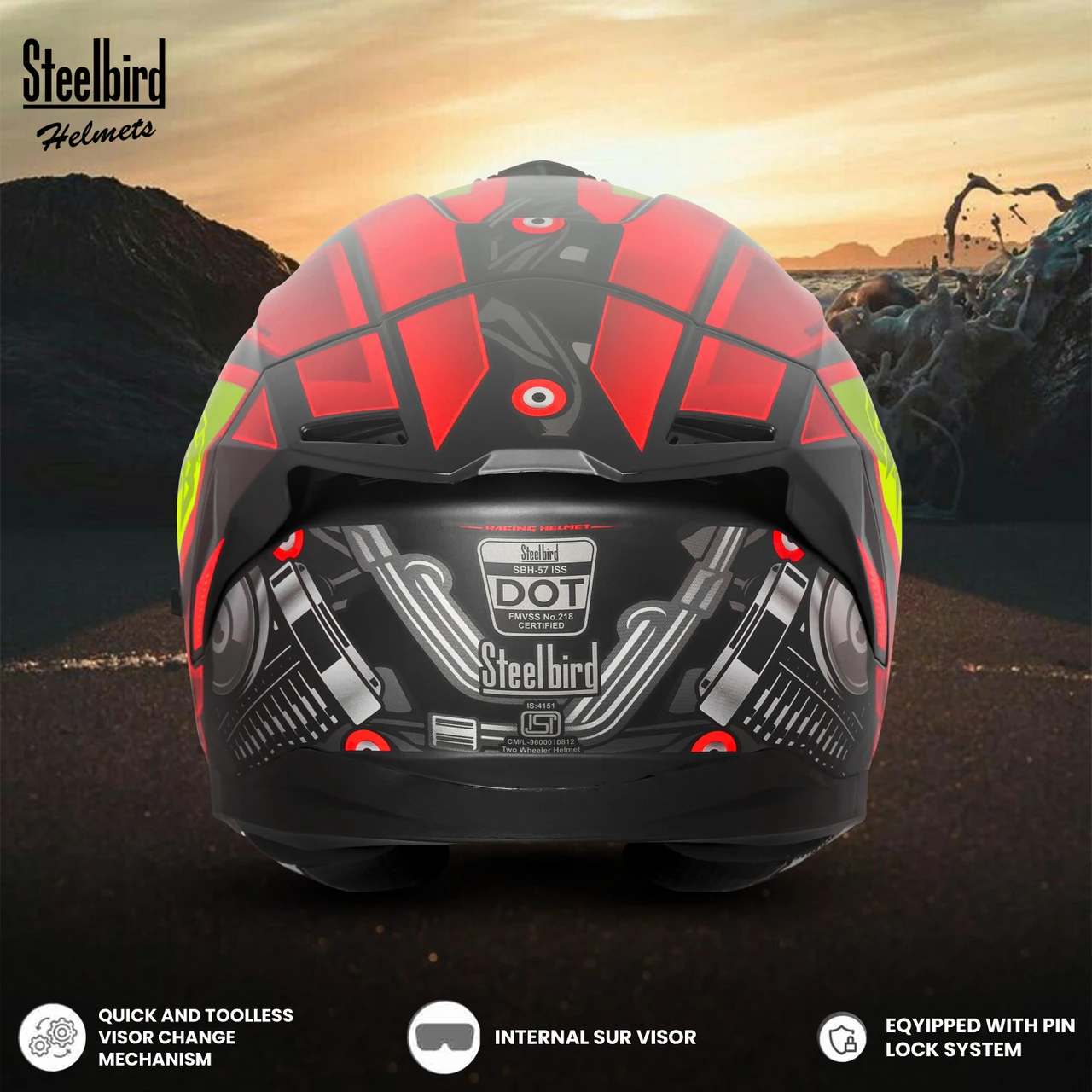 STEELBIRD SBH-57 ISS FIGHTER F8 GLOSSY BLACK/RED C/V 600MM WITH EXTRA SMOKE VISOR STEELBIRD SBH-57 ISS FIGHTER F8 GLOSSY BLACK/RED C/V 600MM WITH EXTRA SMOKE VISOR