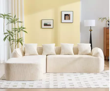 Beige L-Shape Chenille Sofa