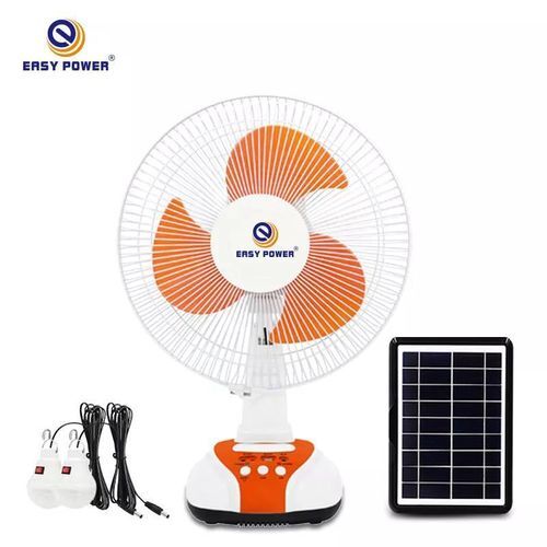 EASY POWER 12INCHES RECHARGEABLE SOLAR FAN + 2 LED BULBS