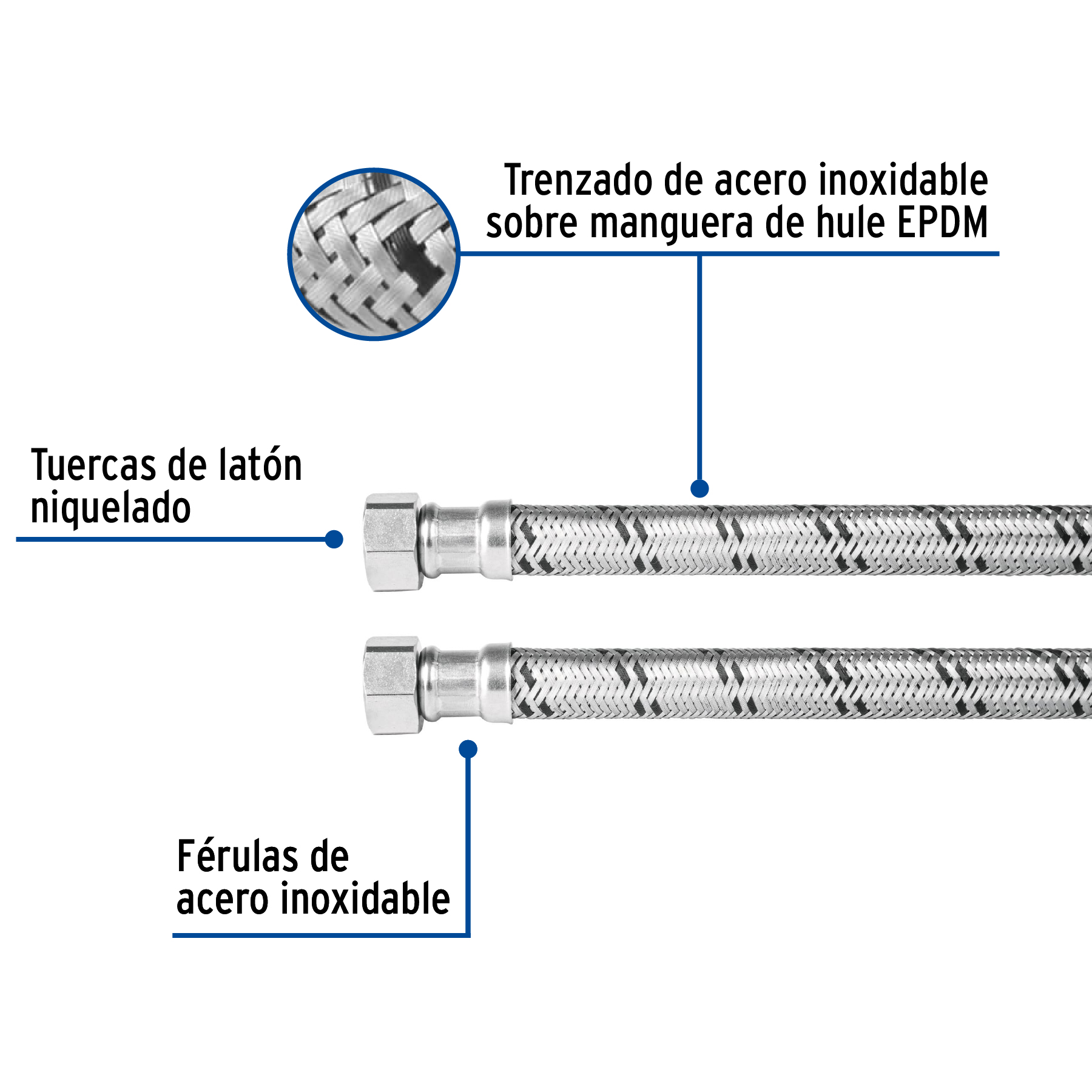 Manguera trenzada de acero 1/2x 1/2'X 60cm usos generales - FBO-2260X / 48965