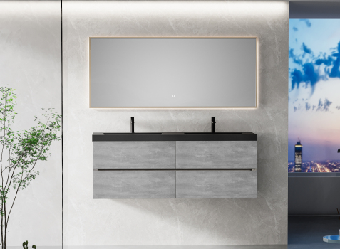 60" Floating Vanity with Double Sinks – Cement Grey