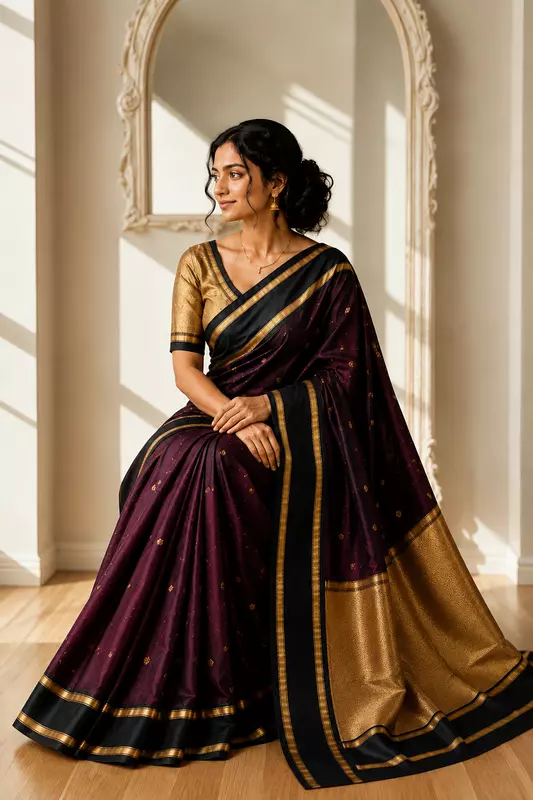 Bnarasi Silk Brown With Black
