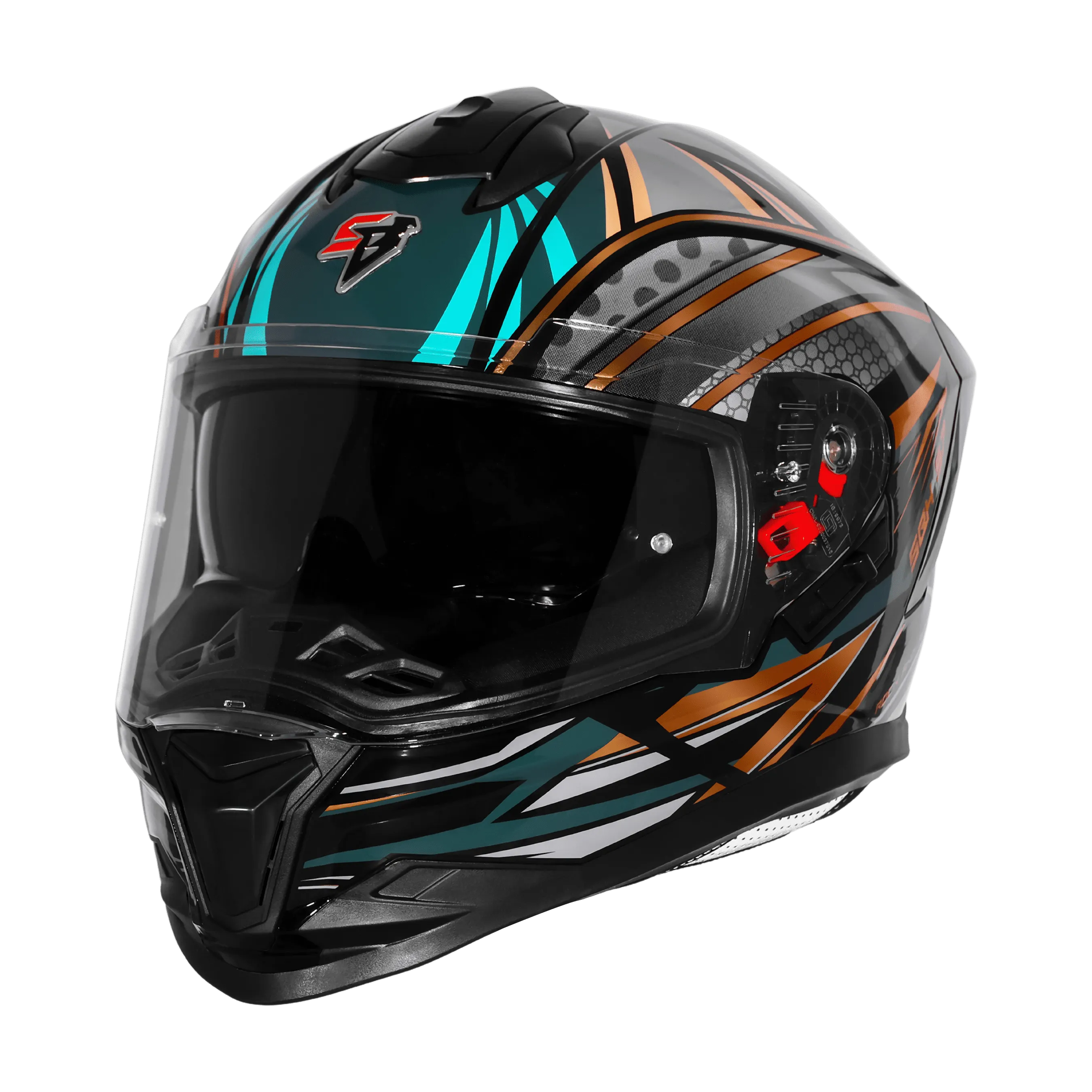 STEELBIRD SBH-57 ISS FIGHTER F12 GLOSSY BLACK/BATTLE GREEN/GOLDEN FOIL C/V 600 MM WITH EXTRA CHROME VISOR STEELBIRD SBH-57 ISS FIGHTER F12 GLOSSY BLACK/BATTLE GREEN/GOLDEN FOIL C/V 600 MM WITH EXTRA CHROME VISOR