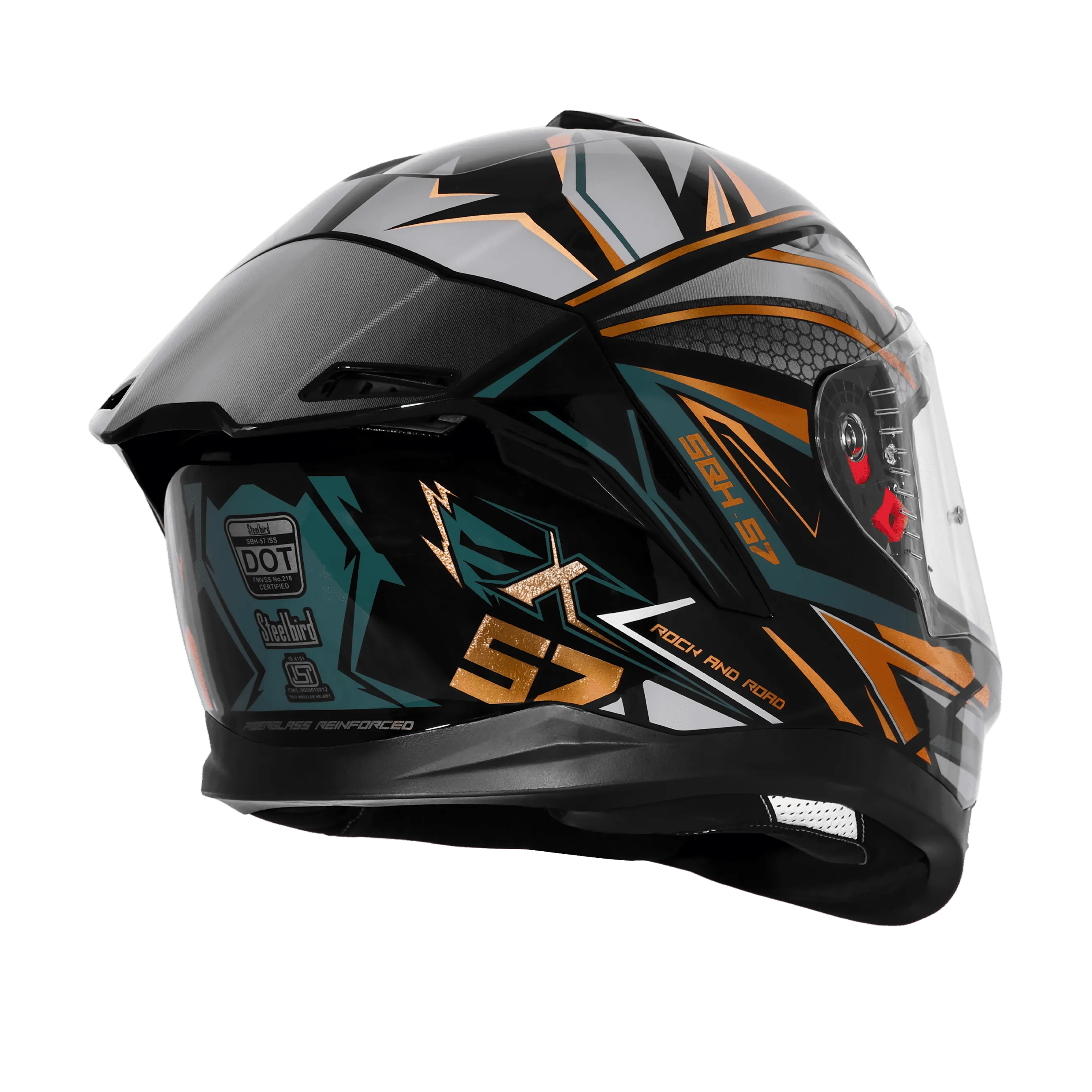 STEELBIRD SBH-57 ISS FIGHTER F12 GLOSSY BLACK/BATTLE GREEN/GOLDEN FOIL C/V 580 MM WITH EXTRA CHROME VISOR STEELBIRD SBH-57 ISS FIGHTER F12 GLOSSY BLACK/BATTLE GREEN/GOLDEN FOIL C/V 580 MM WITH EXTRA CHROME VISOR