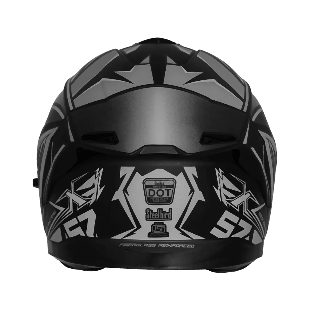 STEELBIRD SBH-57 ISS FIGHTER F12 GLOSSY BLACK/GREY/SILVER FOIL C/V 600 MM WITH EXTRA CHROME VISOR STEELBIRD SBH-57 ISS FIGHTER F12 GLOSSY BLACK/GREY/SILVER FOIL C/V 600 MM WITH EXTRA CHROME VISOR