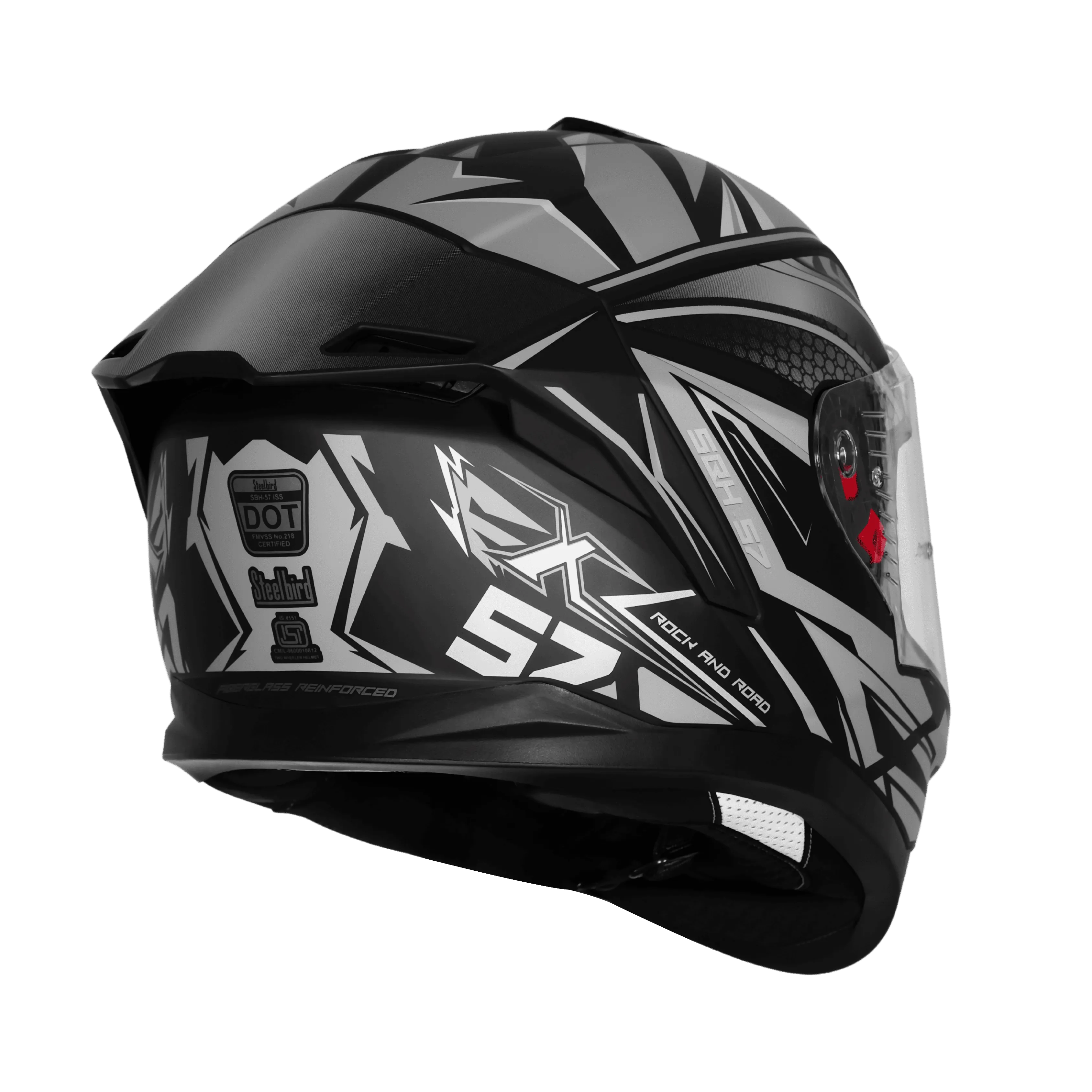 STEELBIRD SBH-57 ISS FIGHTER F12 GLOSSY BLACK/GREY/SILVER FOIL C/V 600 MM WITH EXTRA CHROME VISOR STEELBIRD SBH-57 ISS FIGHTER F12 GLOSSY BLACK/GREY/SILVER FOIL C/V 600 MM WITH EXTRA CHROME VISOR