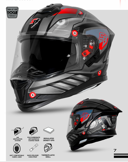 STEELBIRD SBH-57 ISS FIGHTER F8 GLOSSY BLACK/GREY C/V 620MM WITH EXTRA SMOKE VISOR