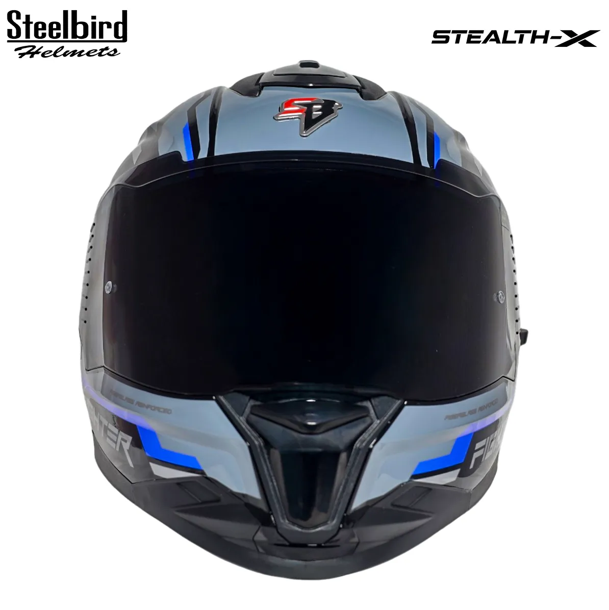 STEELBIRD SBH-57 ISS FIGHTER STEALTH X GLOSSY BLACK/BLUE C/V 580MM WITH EXTRA SMOKE VISOR STEELBIRD SBH-57 ISS FIGHTER STEALTH X GLOSSY BLACK/BLUE C/V 580MM WITH EXTRA SMOKE VISOR