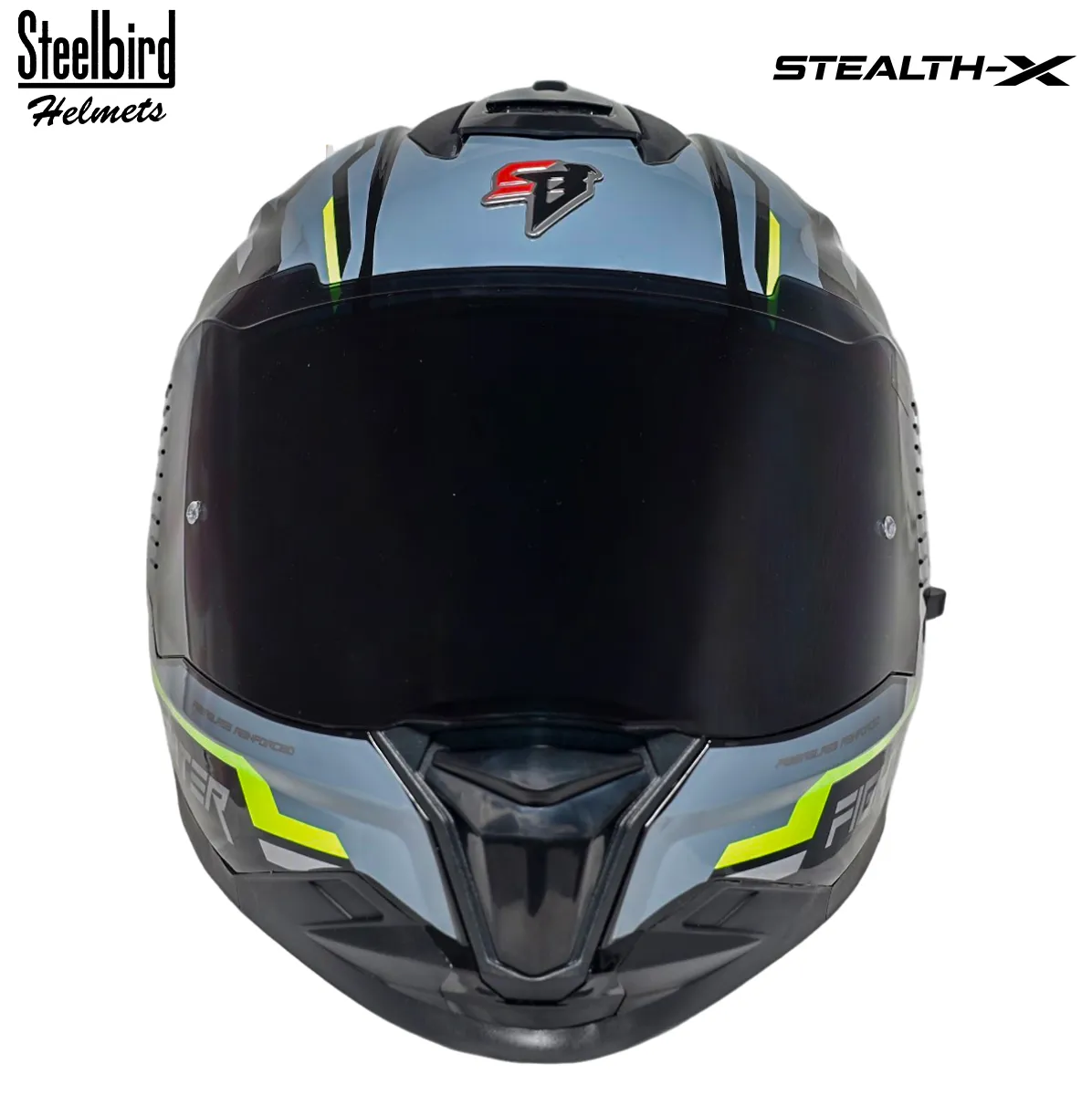 STEELBIRD SBH-57 ISS FIGHTER STEALTH X GLOSSY BLACK/NEON C/V 620MM WITH EXTRA SMOKE VISOR STEELBIRD SBH-57 ISS FIGHTER STEALTH X GLOSSY BLACK/NEON C/V 620MM WITH EXTRA SMOKE VISOR