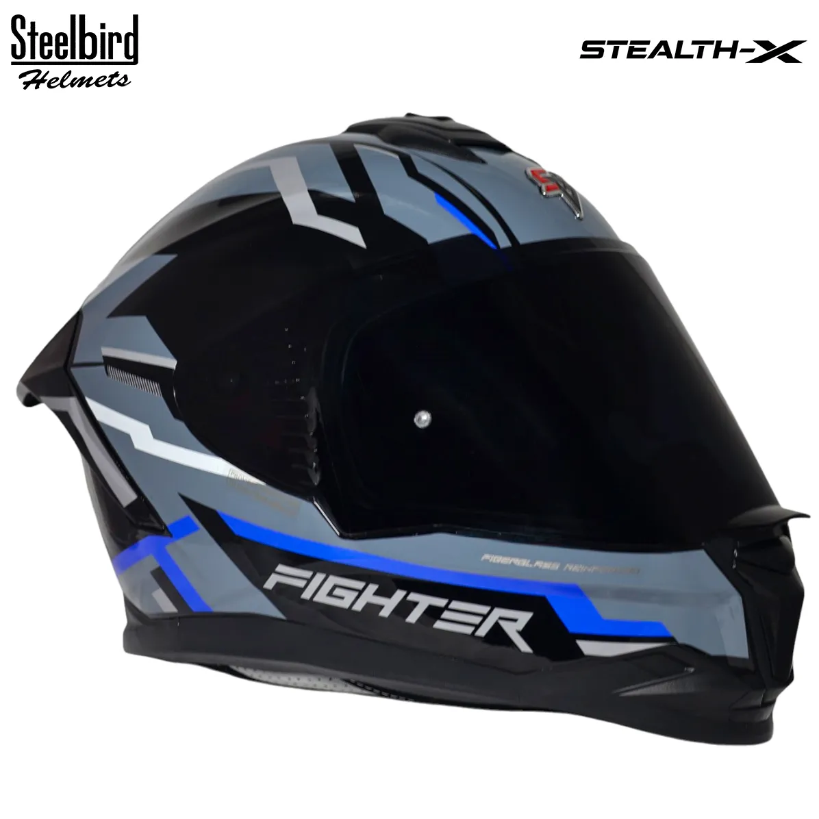 STEELBIRD SBH-57 ISS FIGHTER STEALTH X GLOSSY BLACK/BLUE C/V 600MM WITH EXTRA SMOKE VISOR STEELBIRD SBH-57 ISS FIGHTER STEALTH X GLOSSY BLACK/BLUE C/V 600MM WITH EXTRA SMOKE VISOR
