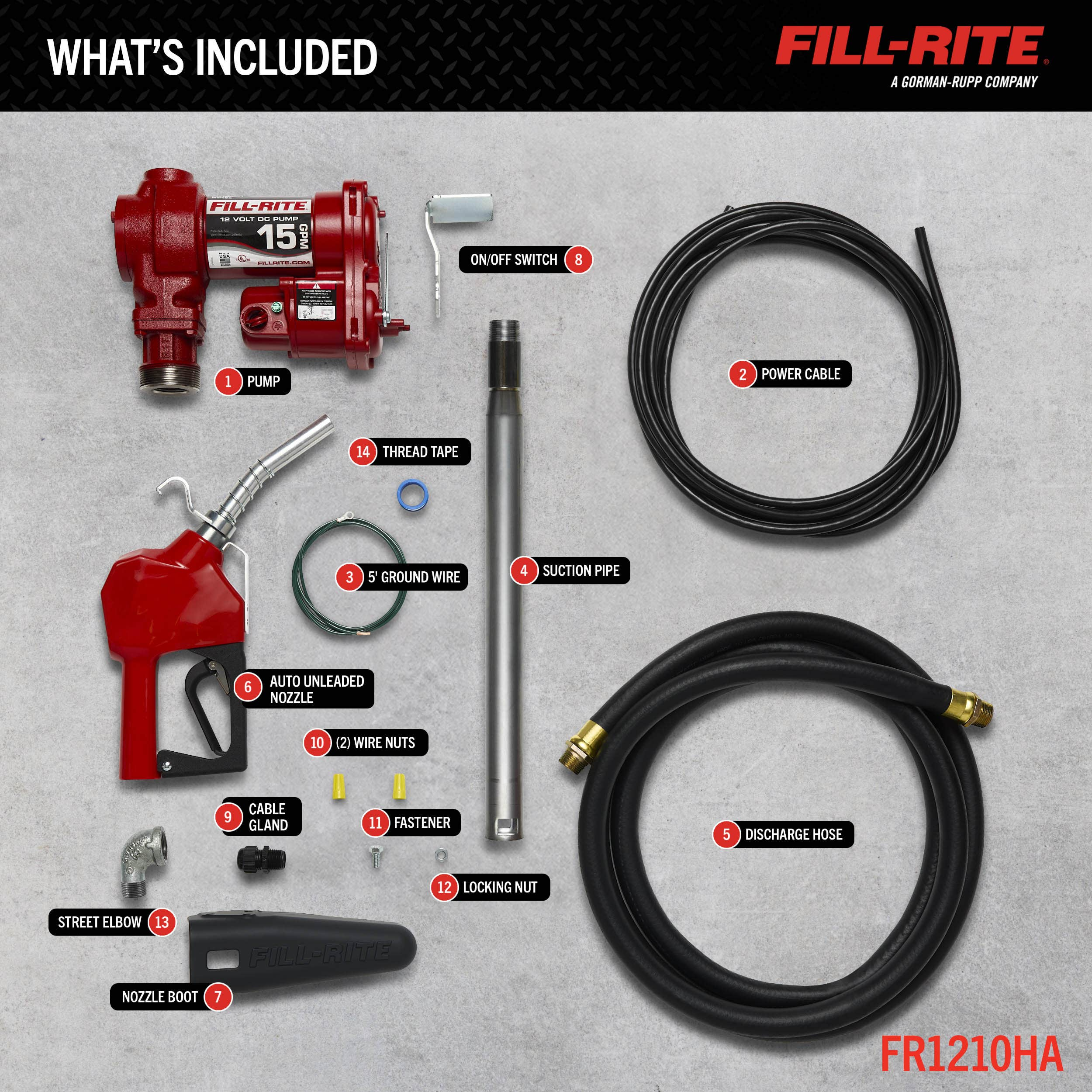 FILL RITE 12V DC 15 GPM Fuel Transfer Pump with Nozzle