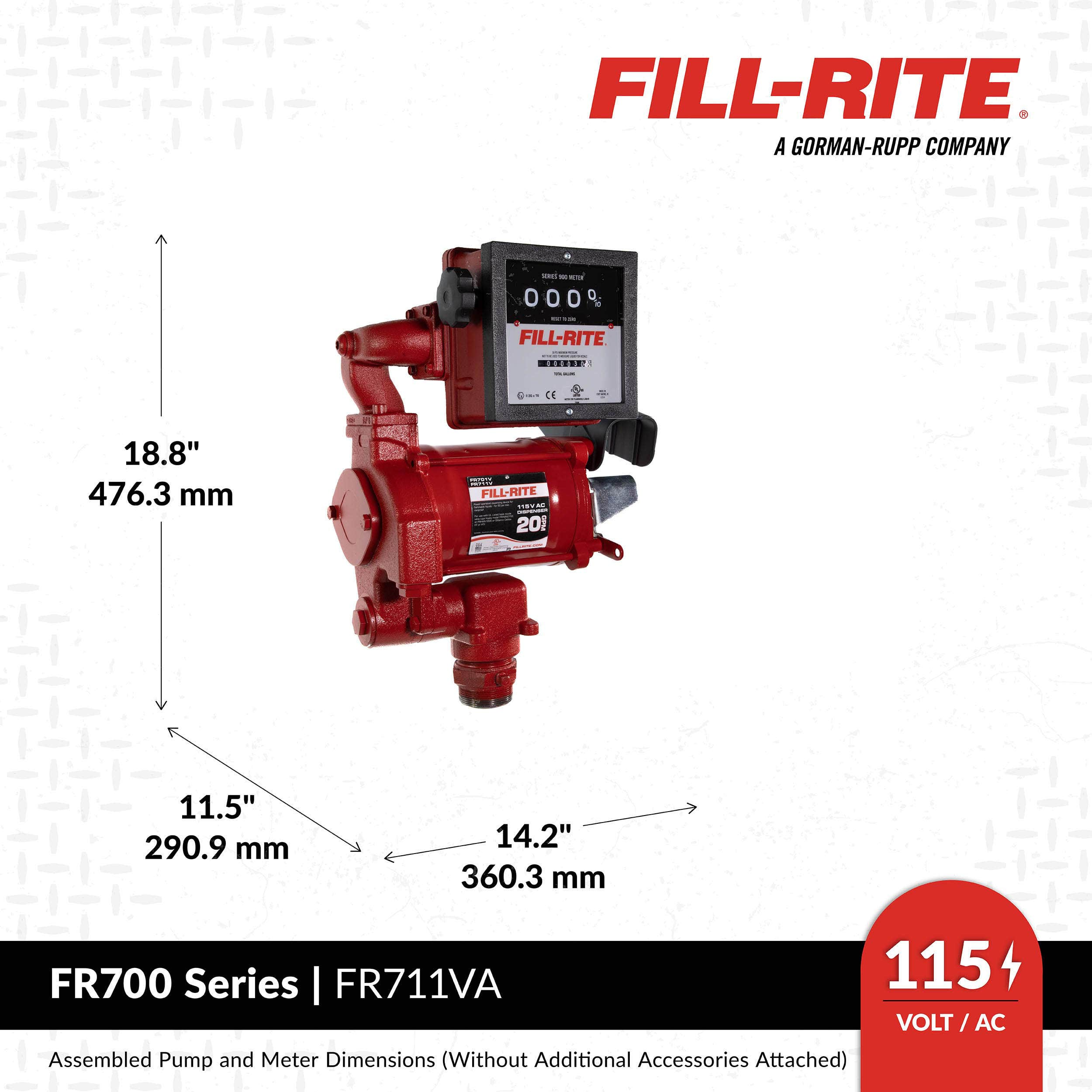 FILL RITE 115V AC 20 GPM Fuel Transfer Pump with Meter & Nozzle