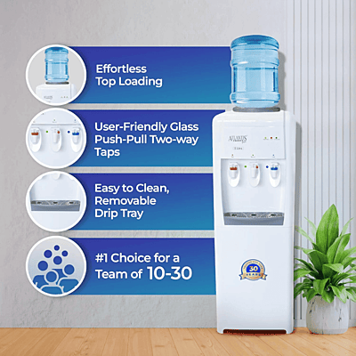 Atlantis Frosty Plus water cooler standing against a kitchen wall for easy access.