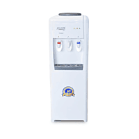 Front view of Atlantis Frosty Plus 3-tap water dispenser showing hot, cold, and ambient controls.