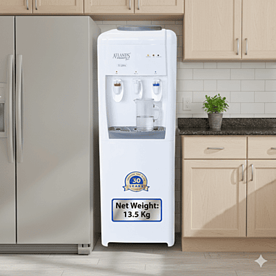 Energy-efficient Atlantis Frosty Plus water dispenser with hot, cold, and ambient options. Energy-efficient Atlantis Frosty Plus water dispenser with hot, cold, and ambient options.